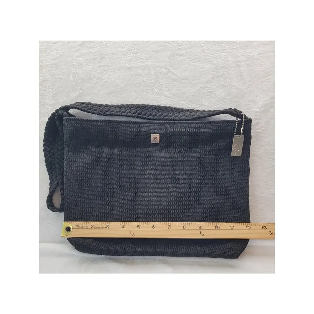 VTG Line Woven Crochet Black Handbag Boho Y2K Retro School College Festival